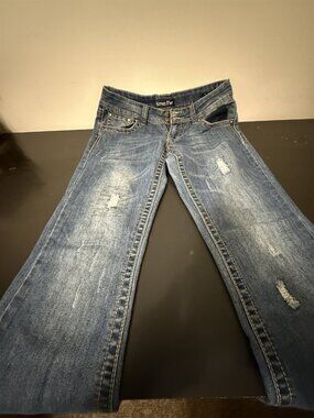 Karma Blue Jeans Distressed Ultra Stretch Embroidered Women's Junior Size 9